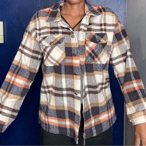Plaid Button-Up Shacket / Shirt - Multicolor